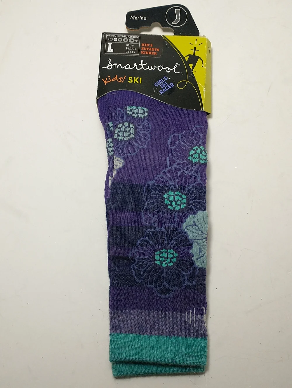 SmartWool Girls Ski Racer Merino Wool Socks, Size L, US (3-6), Purple, Winter
